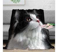 CTJQHVKZ stampa 3D BlackWhiteCat coperta da salotto microfibra biancheria da letto morbida e calda plaid da salotto soffice e non perde pelo per soggiorno ArtisticFelinePortrait 80×90inch(200x230cm)