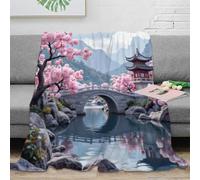 CTJQHVKZ stampa 3D blossoms bridge coperta da divano microfibra biancheria da letto non perde pelo coperta da relax morbida per regali per serate relax tradizionale Asian 70×80inch(180x200cm)