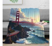 CTJQHVKZ stampa 3D Gate Bridge coperta da ufficio microfibra biancheria da letto morbida coperta da riposo calda lavabile in lavatrice per pause lavorative Coastal landscape 60x80inch(150x200cm)