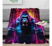 CTJQHVKZ stampa 3D Gorilla roaring plaid microfibra biancheria da letto morbido e caldo coperta per aria condizionata soffice anti-pilling per interni neon cyberpunk 70×80inch(180x200cm)