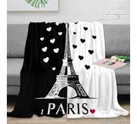 CTJQHVKZ stampa 3D Paris Eiffel Tower coperta da viaggio microfibra biancheria da letto anti-pilling coperta da viaggio compatta per giovani in vacanza Black White arte 80×90inch(200x230cm)