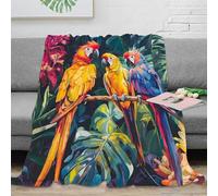 CTJQHVKZ stampa 3D Parrot trio coperta termica microfibra biancheria da letto morbida plaid termico lavabile per giovani in affitto Tropical jungle arte 60x80inch(150x200cm)