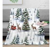 CTJQHVKZ stampa 3D Santa sleigh ride plaid termico microfibra biancheria da letto compatto coperta da pisolino anti-pilling per studenti durante lo studio Natale forest scena 80×90inch(200x230cm)