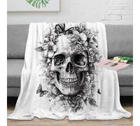 CTJQHVKZ stampa 3D Skull with flow coperta da letto microfibra biancheria da letto soffice e calda coperta da divano lavabile per regali di benvenuto in casa Black and bianco tat 80×90inch(200x230cm)
