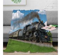 CTJQHVKZ stampa 3D vintage train coperta da divano microfibra biancheria da letto lavabile coperta da salotto anti-pilling per giovani in relax serale Historic steam locomotive 80×90inch(200x230cm)