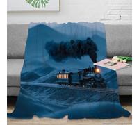 CTJQHVKZ stampa 3D vintage train coperta da viaggio microfibra biancheria da letto leggera coperta da riposo morbida per giovani in viaggio studio Steam locomotive 70×80inch(180x200cm)