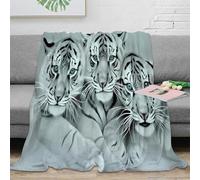 CTJQHVKZ stampa 3D White tiger trio coperta microfibra biancheria da letto non perde pelo coperta da camera da letto calda per regali di anniversario digital arte 50x60inch(127x152cm)