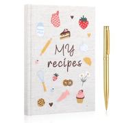 Ctosree Blank Recipe Book to Write in Your Own Recipes, A5 Notebook for 60 Recipes with Gold Pen and Embroidery Cover for Family Blank Cookbook Journal, Graduation Housewarming Woman Wedding Gift