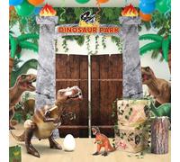 Ctosree Set di 9 decorazioni per feste a forma di dinosauro, cancello da 120 cm, grande dinosauro gonfiabile 3D, scatola da 30,5 x 30,5 cm, paletto in legno, uovo simulato e foglie di Pothos per feste