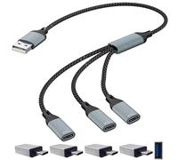 CTRICALVER Cavetto splitter USB 3 in 1, Splitter di alimentazione USB intrecciato in nylon, maschio 1 a 3 Type C femmina con 4 Adattatori per la ricarica multi-porte, la trasmissione di dati