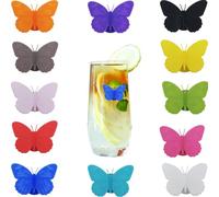 CTRICALVER Segnabicchiere, Marcatori Per Bicchieri Vino Silicone Marcatori Segnabicchier Farfalla con Ventosa, per Bevande, bicchieri da vino, e divertimento (12 colori*1 pcs)