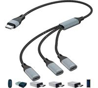 CTRICALVER Splitter di alimentazione Type-C intrecciato in nylon, maschio 1 a 3 Type C femmina, Cavetto splitter 3 in 1, con 4 Adattatori per la ricarica multi-porte, la trasmissione di dati