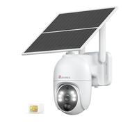 Ctronics 2K 4G LTE Telecamera da Esterno con SIM, PTZ IP Telecamere con Pannello Solare Senza Fili, 10400mAh Batterie, PC/FTP/Cloud, Visione Notturna a Colori & Rilevamento del Movimento (Bianco)
