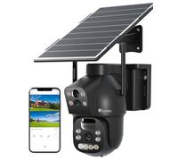 Ctronics 4GLTE Telecamera Solare Esterno con SIM Doppio Obiettivo, 15600mAh Batteria 8W Pannello Solare Telecamere senza Fili Dual-PIR Rilevamento Umano Visione Notturna PC/Cloud/IP66-NO WiFi (nero)