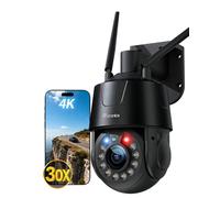 Ctronics 4K 30X Zoom Ottico Telecamera Esterno WiFi, Auto-Tracking/Zoom, Visione Notturna IR 150m/50m Colore, WiFi 5G/2,4GHz, Sirena & Luce Rossa/Blu, Pattuglie & 32 Preset, SD 256GB/FTP/NVR, Metallo
