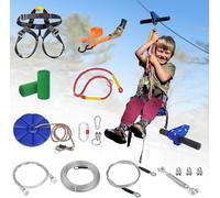 CTSC Kit di filo zip per giardino, kit di filo zip da 47 m, per bambini e adulti, con freno a molla in acciaio inossidabile, kit di tensione, imbracatura di sicurezza, protezioni per alberi (47 m blu)