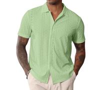 CTU Camicia da uomo a maniche corte con bottoni, con colletto cubano, casual, estiva, da spiaggia, Verde, M