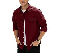CTU Camicia da uomo in velluto a coste, con bottoni, camicia casual con tasca sul petto, M-3XL, Rosso vinaccia, L