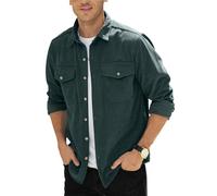CTU Camicia da uomo in velluto a coste, con bottoni, camicia casual con tasca sul petto, M-3XL, Verde scuro, L