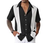 CTU Camicie da bowling da uomo a maniche corte vintage con stampa abbottonatura hawaiana camicie per le vacanze da uomo M-3XL, Nero , XXL