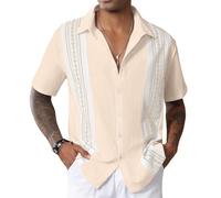 CTU Camicie da bowling da uomo a maniche corte vintage con stampa abbottonatura hawaiana camicie per le vacanze da uomo M-3XL, cachi, XXL