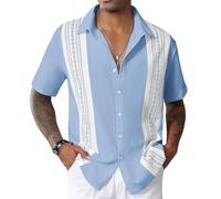 CTU Camicie da bowling da uomo a maniche corte vintage con stampa abbottonatura hawaiana camicie per le vacanze da uomo M-3XL, Blu, XL