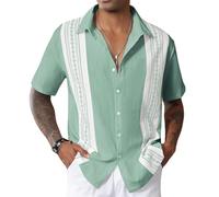 CTU Camicie da bowling da uomo a maniche corte vintage con stampa abbottonatura hawaiana camicie per le vacanze da uomo M-3XL, Verde, XXL
