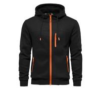 CTU Felpa con cappuccio da uomo a maniche lunghe, con cerniera, in pile, taglie S-3XL, Nero , S