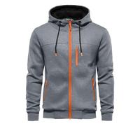 CTU - Felpa con cappuccio da uomo con zip, a maniche lunghe, in pile, taglia S-3XL, Grigio chiaro, L
