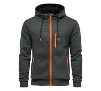 CTU - Felpa con cappuccio da uomo con zip, a maniche lunghe, in pile, taglia S-3XL, Grigio scuro, XXL