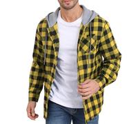 CTU - Felpa con cappuccio da uomo, leggera, a quadri, con giacca a maniche lunghe, con bottoni e tasca, Giallo, XXL