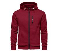 CTU Felpe con cappuccio da uomo con cerniera a maniche lunghe in pile felpe con cappuccio per uomo S-3XL, Rosso, XXXL