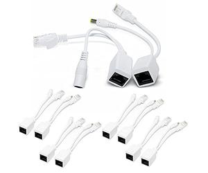 CTXSumTec Kit di 5 paia/10 iniettori PoE passivi e splitter con connettore CC da 5,5 x 2,1 mm RJ45 Power over Ethernet per sistema di telecamere di sicurezza CCTV, bianco