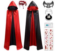 Ctxtqtdt Mantello Vampiro Bambino 90 cm, Mantello Cappuccio, Nero Rosso Reversibile, Unisex Halloween Costume Vampiro Set, Mantello Dracula per Festa di Halloween Carnevale Cosplay Accessori