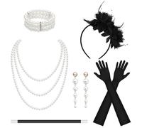CTYUEYUN Gatsby accessoires - Set di accessori da donna, con collana di perle e orecchini, accessori eleganti, adatto per carnevale, Halloween e feste di carnevale