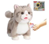 CU-MATE Giocattolo interattivo per gatti robot britannici a pelo corto da | Il gatto robot da 30,5 cm cammina, miagola, scodinzola, tira fuori la lingua, beve latte e agisce carino, morbido e sicuro