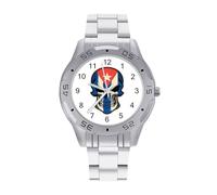 Cua Flag Skull - Orologio da polso da uomo, in acciaio inox, analogico, al quarzo, per lavoro, Stile:, regular