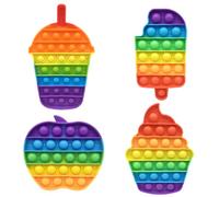Cuackamily 4 Pezzi Pop Bubble Fidget It Toy Set, Giocattoli push arcobaleno Silicone Sensory bubble, gelato*2, mela, Tazza, Gioco Antistress Rilassante Regali di Compleanno Feste per Adulti e Bambini