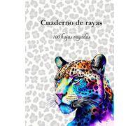 CUADERNO A4 DE RAYAS PARA ESCRIVIR: Cuaderno A4 de rayas para escribir y tomar apuntes, diseño moderno y colorido con leopardo, tapa blanda