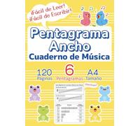 Cuaderno de Música con Pentagrama Ancho para Niños - Tamaño A4 -: Papel Pautado en Blanco para Principiantes y Todas las Edades con Guía Rápida de Conceptos Básicos,6 Pentagramas,amarillo