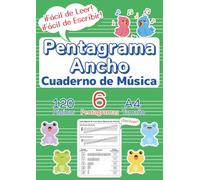 Cuaderno de Música con Pentagrama Ancho para Niños - Tamaño A4 -: Papel Pautado en Blanco para Principiantes y Todas las Edades con Guía Rápida de Conceptos Básicos,6 Pentagramas,verde