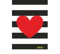 CUADERNO / DIARIO DE CORAZÓN ROJO CON RAYAS BLANCO Y NEGRO: LIBRETA / NOTEBOOK / AGENDA en pasta blanda, para mujer, 160 páginas, 6.14 x 9.21 ... con estampado a rayas, días y meses a elegir