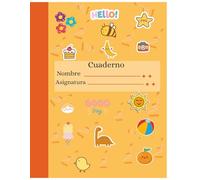 Cuaderno infantil con rayas | Diseño kawaii con frutas, animales y pegatinas divertidas: Libreta escolar para niños y niñas con adorables ilustraciones.