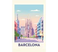 Cuaderno Vintage Barcelona.: Libreta de notas estilo póster de viaje retro en colores pastel mate. Tapa blanda, tamaño 5.5 x 8.5 in /140 × 216 mm | ... papelería retro |48 hojas, 96 pág. rayadas.