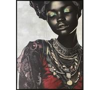 CUADRO AFRICANA EN PAPEL PLATA C/MARCO