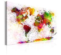 Cuadros B&D XXL - Lavagna Di Sughero per Puntine - Mappa Mondo 120x80 cm 1 Pezzo - Bacheca Sughero da Parete & Quadro su tela in un Uno - Grande Decorativo per Parete per le Note - Terra k-B-0018-p-a