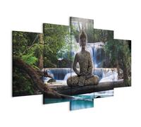 Cuadros B&D XXL - Quadro Budda 5 Pezzi - Stampa su Tela Canvas con Struttura - Quadri Componibili Moderni Soggiorno Grandi - Murale Arte Decorazioni da Parete Decori - c-A-0021-b-n