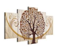 Cuadros B&D XXL - Quadro Moderno Astratto Albero e Cuori 200x100 cm 5 Pezzi - Quadri Moderni per Soggiorno a Camera da Letto - Stampa su Tela - Murale Arte Decori da parete - Simpatici b-C-0073-b-p