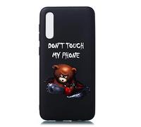 CUAgain Cover Compatibile per Samsung Galaxy A50 2019 Silicone con Disegni Motivo Nero Gomma Antiurto Case Galaxy A50 Ultrasottile Resistente Bumper Belle Custodia per Uomo Donna,Don't Touch My Phone