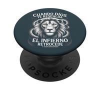 Cuando Dios Te Respalda - Infierno Retrocede Leone Cristiano PopSockets PopGrip Adesivo